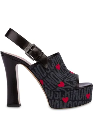 Moschino Logo denim slingback sandals