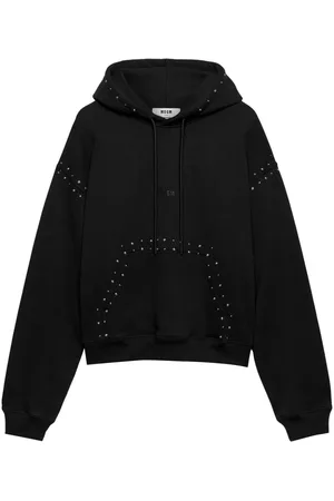 Msgm Stud detailing logo-embroidered drawstring hoodie