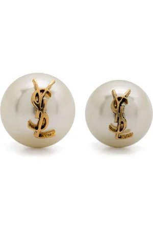 Saint Laurent Logo-plaque pearl stud earrings