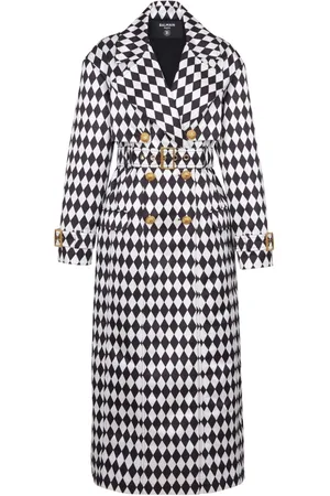 Balmain Diamond-print belted trench coat