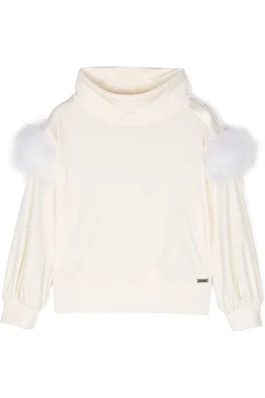 MONNALISA Feather-detail velvet sweatshirt