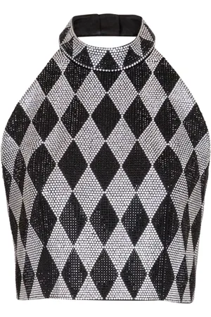 Balmain Diamond-print rhinestone crop top