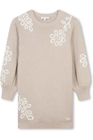 Chloé Floral-embroidered fine-knit dress