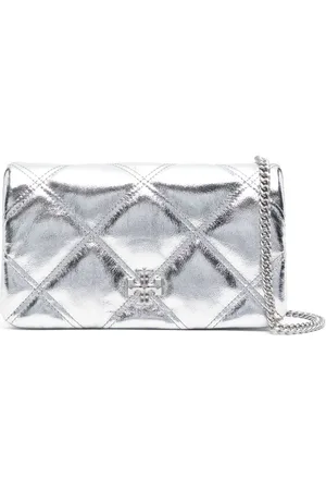 Tory Burch Kira metallic diamond-quilted wallet-on-chain