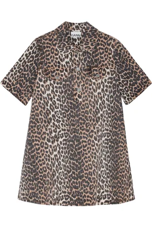 Ganni Animal-print denim mini skirt