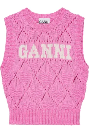 Ganni Logo-intarsia knitted top