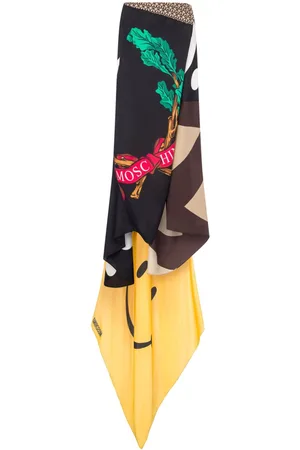Moschino Mix-print asymmetric silk skirt