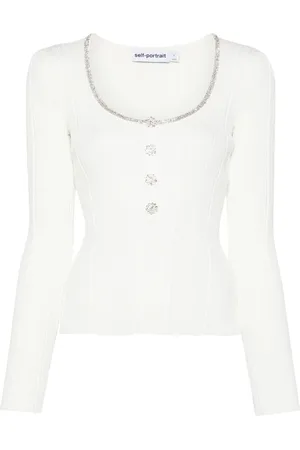 Self-Portrait Diamanté-embellished knitted top