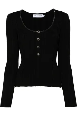 Self-Portrait Diamanté-embellished knitted top