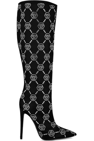 Philipp Plein 120mm monogram-pattern satin boots
