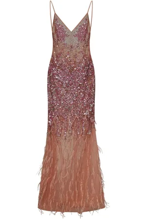 ROOM76 Sequin-feather embellished v-neck dress