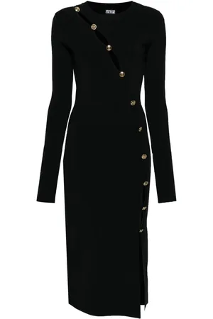 VERSACE Decorative-buttons knitted midi dress