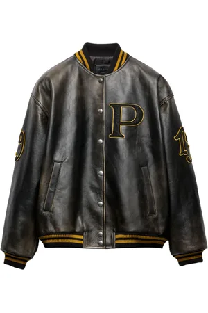 Prada Logo-appliqué leather bomber jacket