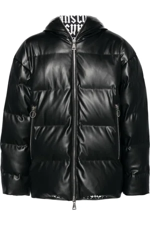 VERSACE Faux-leather hooded down coat