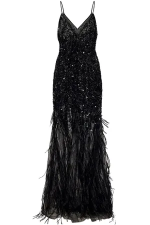ROOM76 Sequin-feather embellished v-neck dress