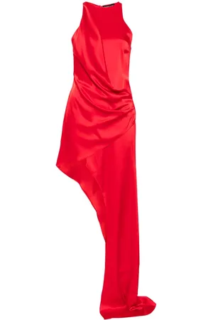 DAVID KOMA Asymmetric satin draped gown