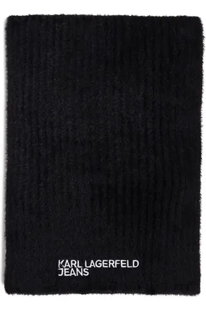 Karl Lagerfeld Fluffy embroidered-logo scarf