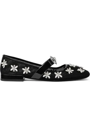 VERSACE Gianni Ribbon crystal-embellishment ballerina shoes