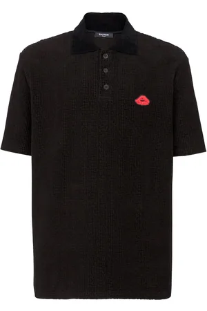 Balmain Monogram velvet cotton polo shirt