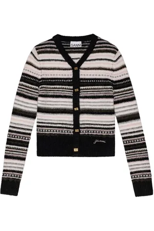 Ganni V-neck striped cardigan