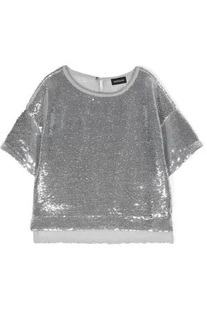 MONNALISA Boat-neck sequined T-shirt