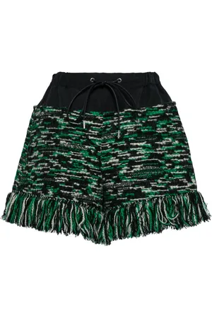 SACAI Fringed-edge knitted shorts