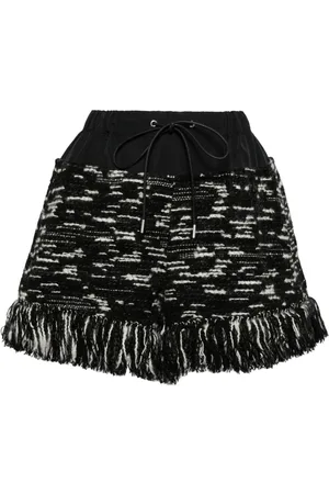SACAI Fringed-edge knitted shorts