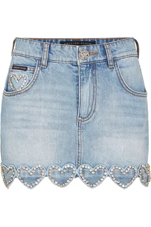 Philipp Plein Heart-embellished denim skirt