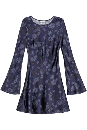 Ganni Floral-print satin mini skater dress