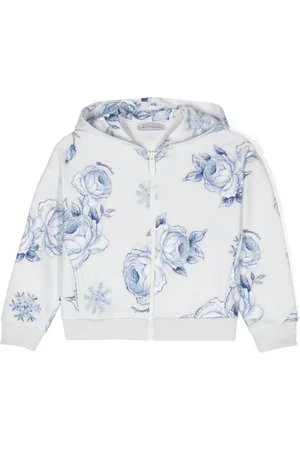 MONNALISA Rose-print zip-up hoodie