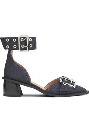 Ganni 50mm buckle-detail denim pumps