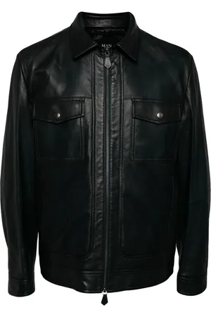 MAN ON THE BOON. Two-way zip leather jacket