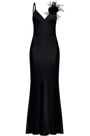 ROOM76 Rose-appliqué satin maxi dress