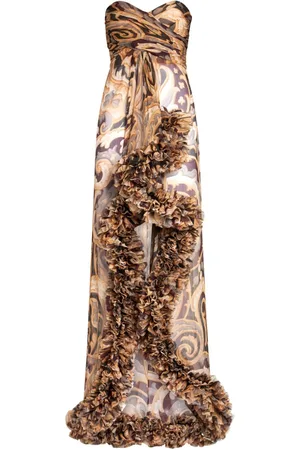 Etro Ruched-detailing printed silk maxi dress