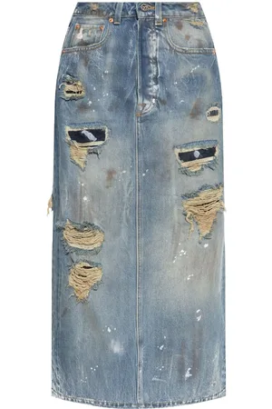Vetements Distressed maxi denim skirt