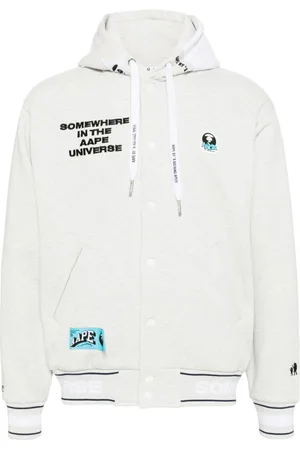 A Bathing Ape Moonface logo hooded varsity jacket