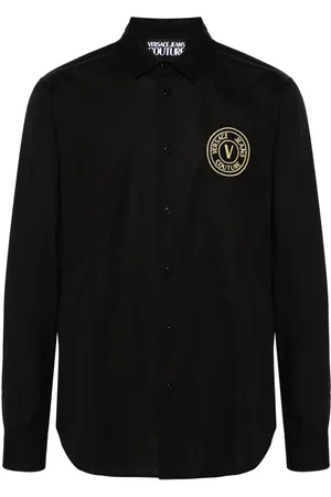 VERSACE Logo-embroidered cotton shirt