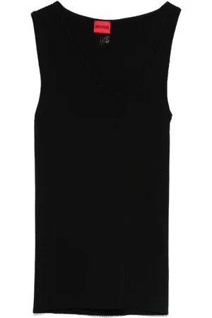 HUGO BOSS Sleeveless asymmetric V-neck knitted top