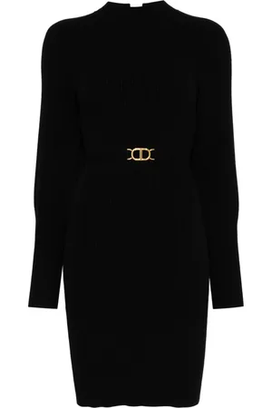 Twin-Set Belted ribbed-knit mini dress
