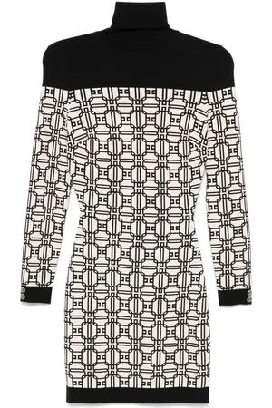 Elisabetta Franchi Jacquard-logo roll-neck mini dress