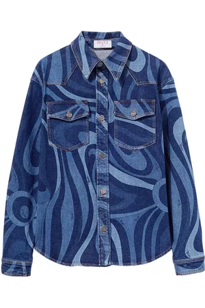 Puccini Marmo-print denim shirt