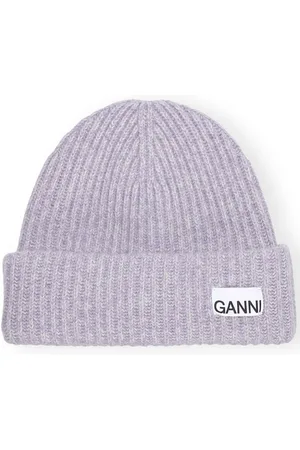 Ganni Logo-patch ribbed knit beanie