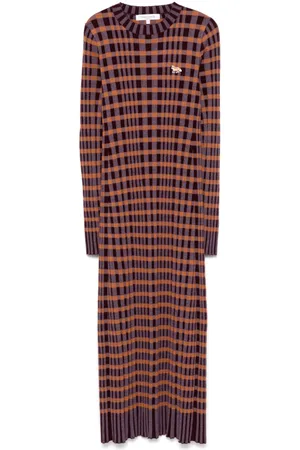 Maison Kitsuné Checked ribbed midi dress