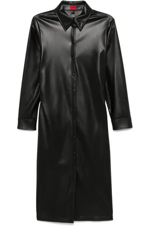 HUGO BOSS Faux-leather midi shirt dress