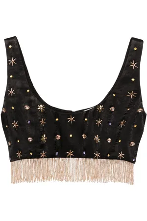 FORTE FORTE Fringed bead-embellished crop top
