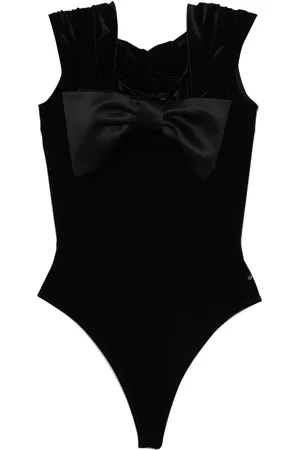 NISSA Bow-detail velvet bodysuit