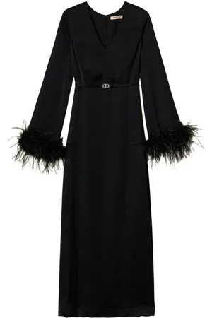 Twin-Set Feather-detail satin-finish maxi dress