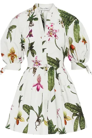 Oscar de la Renta Orchid puff-sleeve cotton-poplin dress