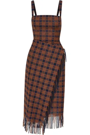 Oscar de la Renta Check Fringe guipure skirt