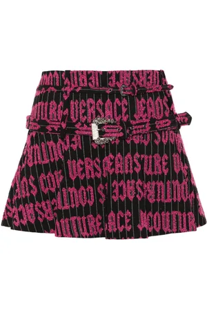 VERSACE Embroidered-logo pleated mini skirt